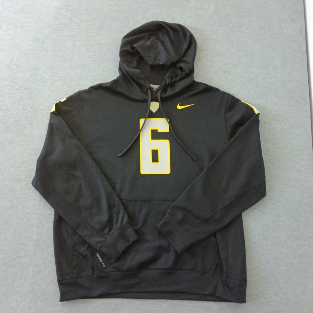 Nike Oregon Ducks Therma-FIT Hoodie Mens XL Black Number 6 Pullover Sweatshirt